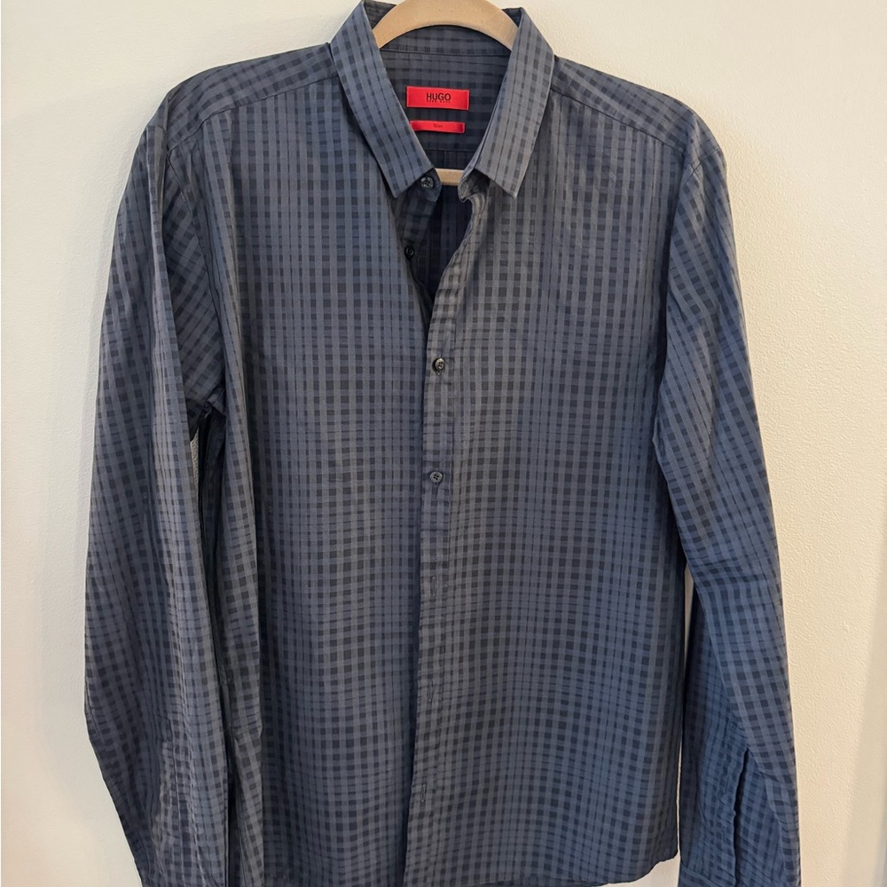 HUGO Men's Blue Checkered Shirt